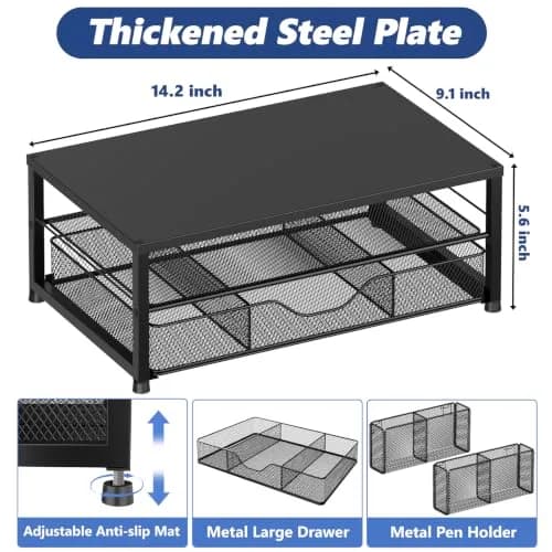 OPNICE 2-Tier Monitor Stand Riser with Drawer & Pen Holders, Black | 20.5 inch (52 cm) Ergonomic Carbon Steel Stand thumbnail 3