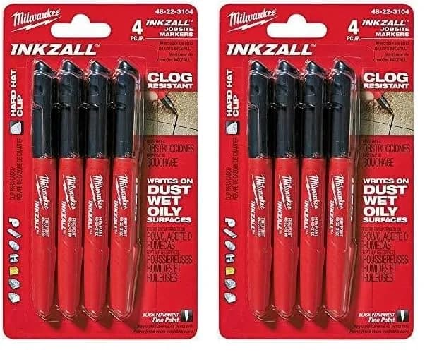 Milwaukee INKZALL Permanent Marker Fine Point Black 4 Count (Pack of 2) | Writes on Wet, Oily, Dusty Surfaces thumbnail 1
