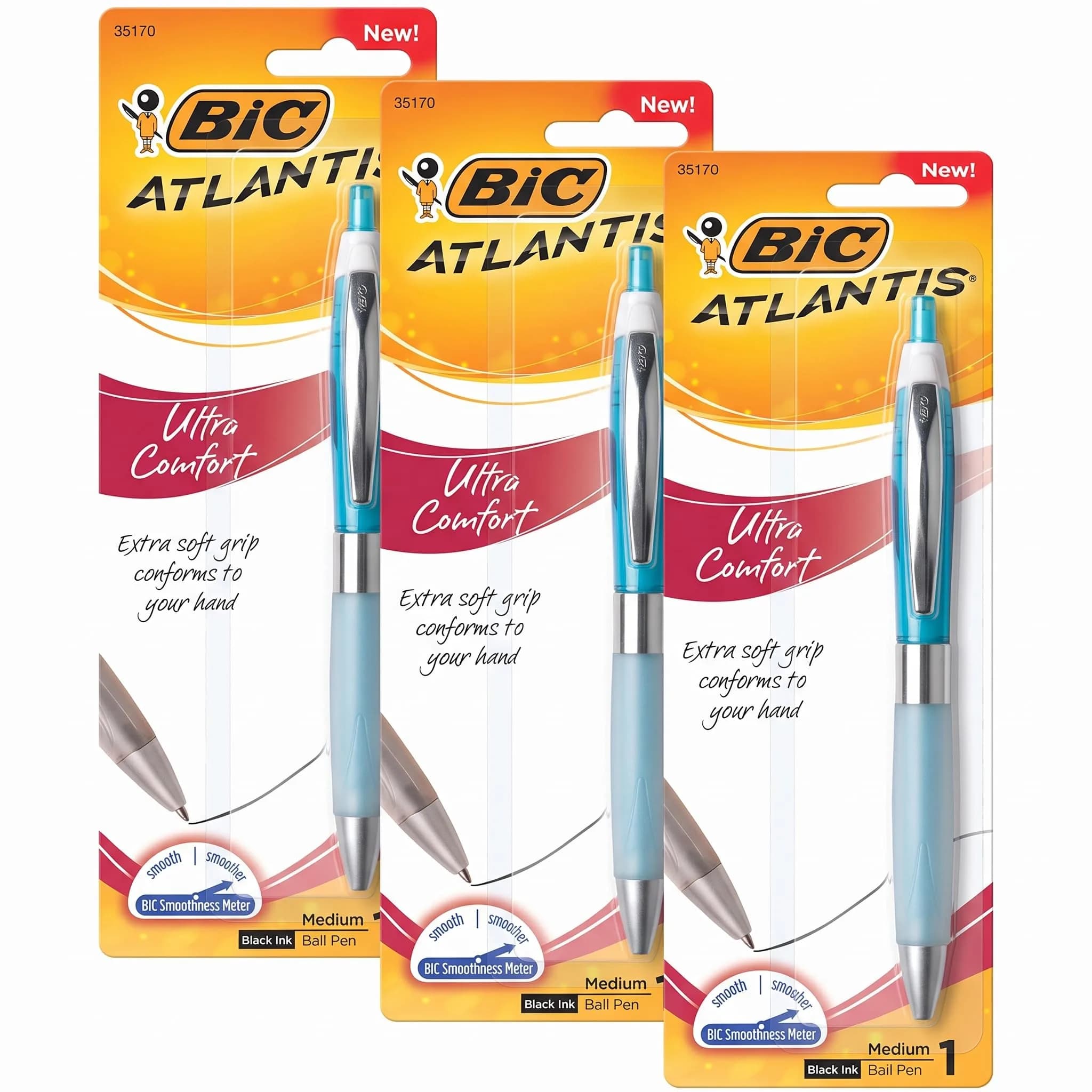 BIC Ballpoint Pens, Medium Point 1.0mm | Retractable | Ultra Comfort | Assorted Barrel Colors (3-Pack) — מגוון