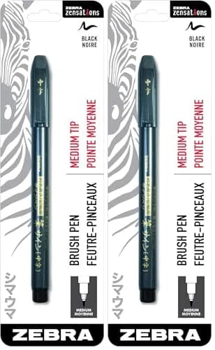 Zebra Zensations Brush Pen Medium Tip Water-Resistant Ink 2-Pack | Japanese Design, Expressive Strokes thumbnail 1