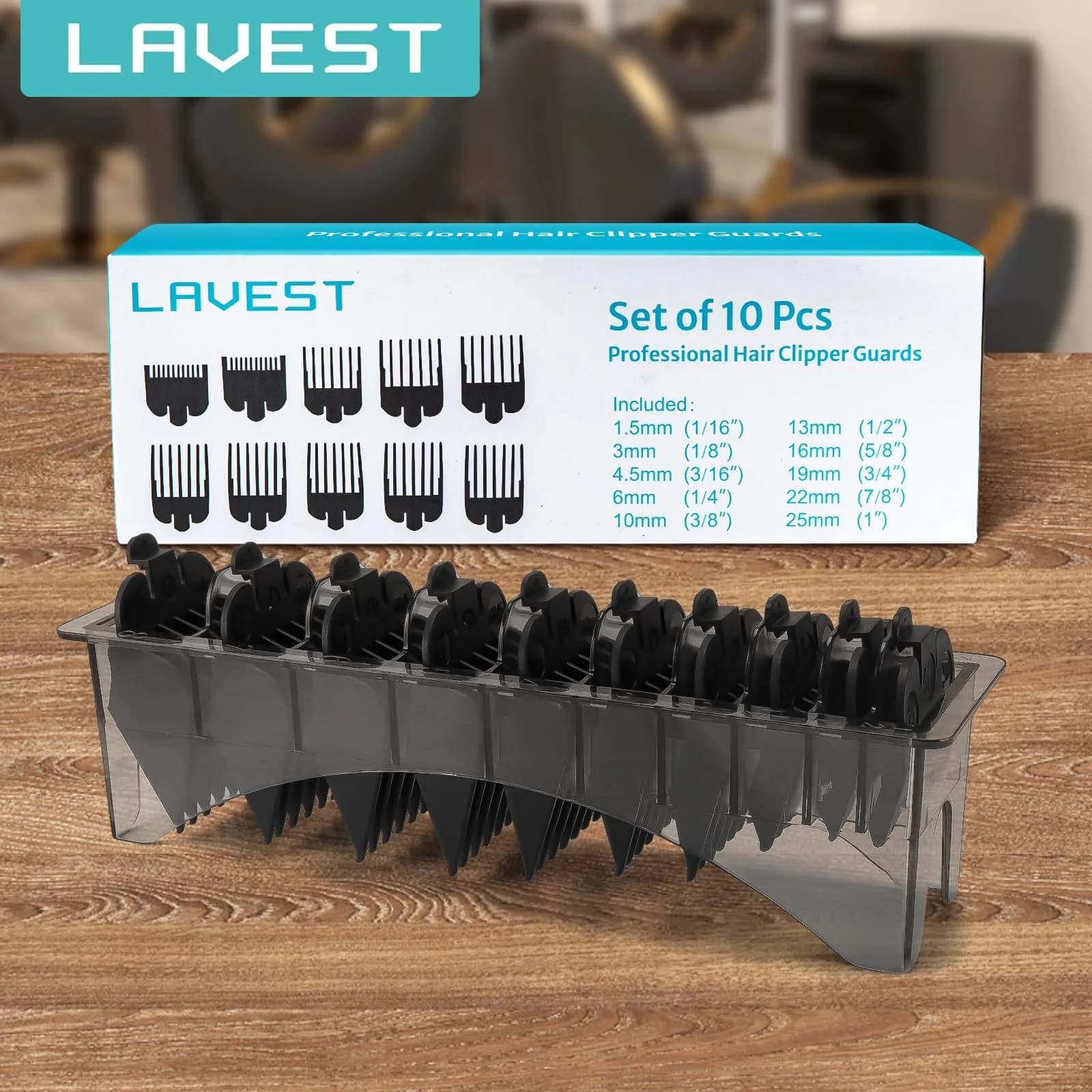 LAVEST Black 10 Piece Clipper Guard Set with Holder | Fits Wahl Clippers, 1/16" to 1" Lengths - view 7