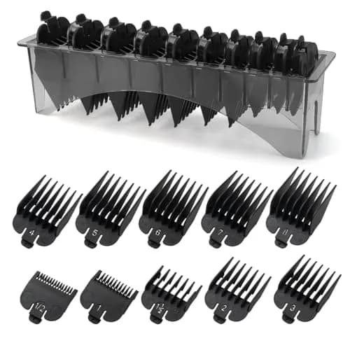 LAVEST Black 10 Piece Clipper Guard Set with Holder | Fits Wahl Clippers, 1/16" to 1" Lengths thumbnail 1