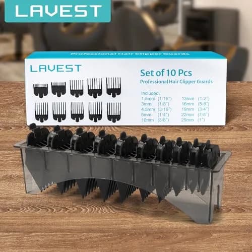 LAVEST Black 10 Piece Clipper Guard Set with Holder | Fits Wahl Clippers, 1/16" to 1" Lengths thumbnail 7
