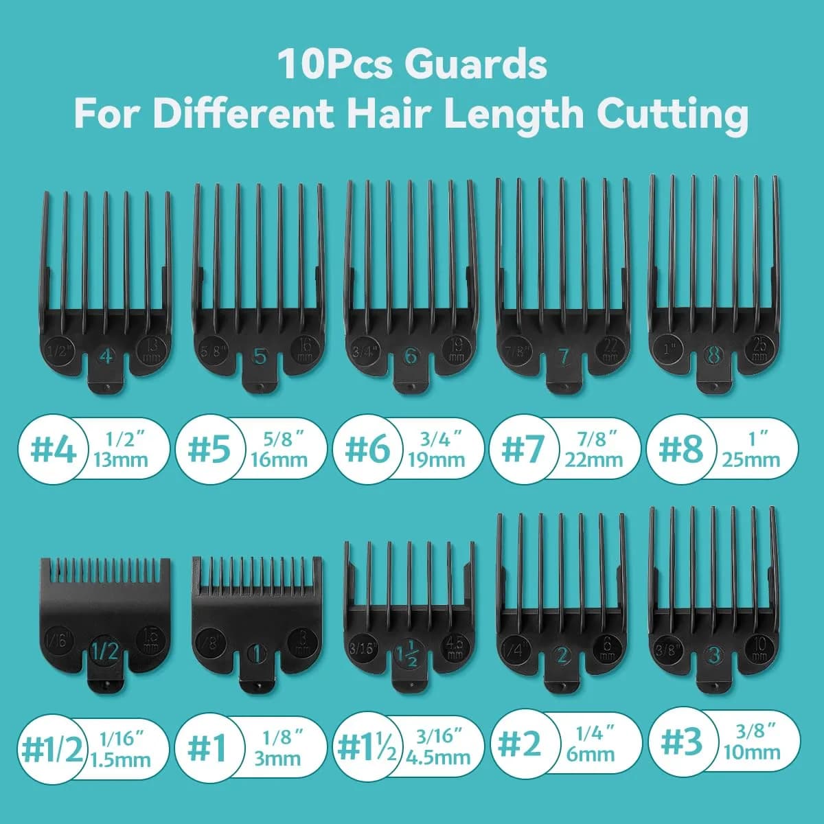 LAVEST Black 10 Piece Clipper Guard Set with Holder | Fits Wahl Clippers, 1/16" to 1" Lengths - view 3