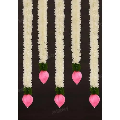Divyakosh Fabric & Solawood Lotus Garlands 37cm (14 Inch) Pack of 5 | Traditional Festive Door Hangings for Home & Mandir thumbnail 5