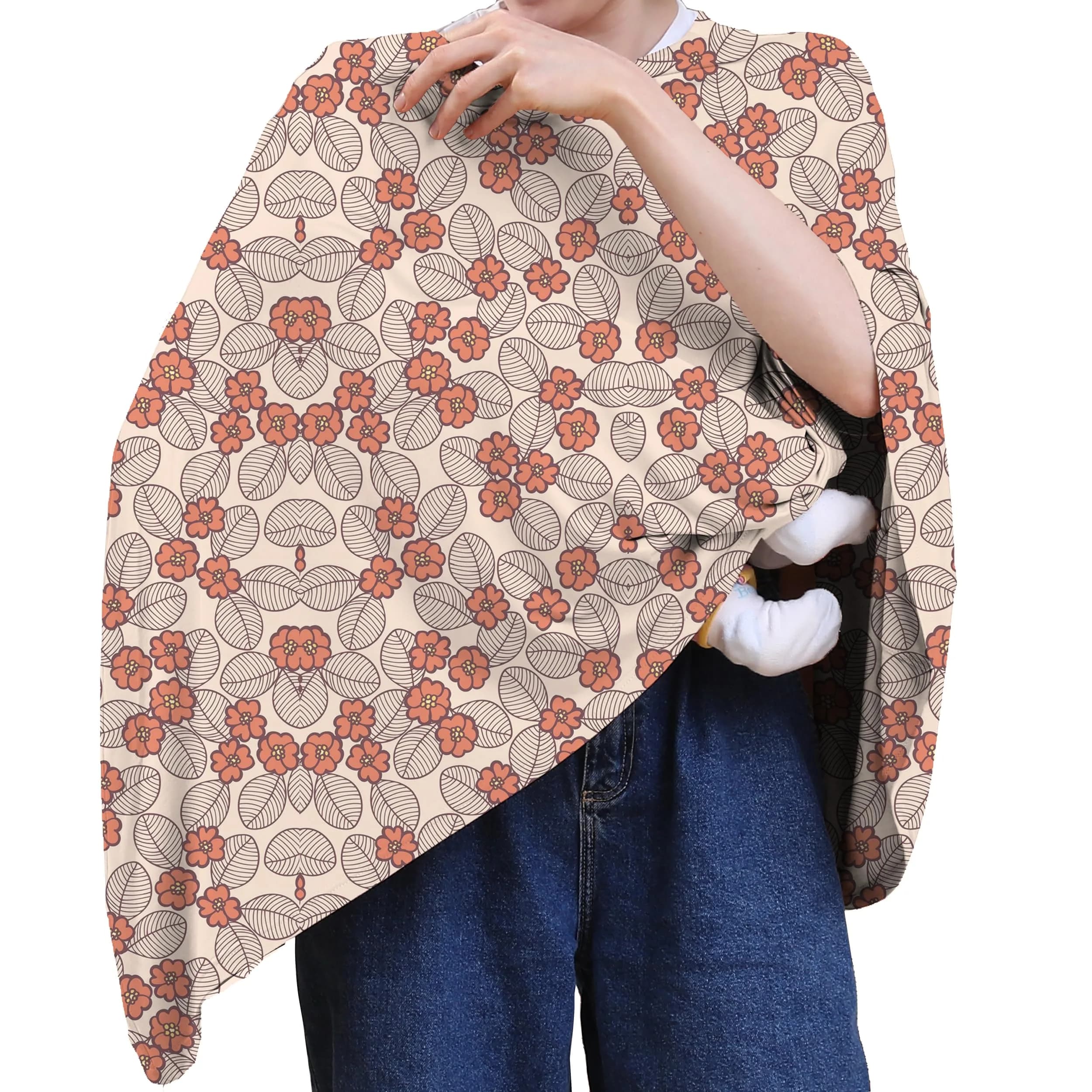Seejoy Multi-use Nursing Cover for Breastfeeding, 360°Full Coverage Nursing Poncho, Smooth Rayon, Blush | Breathable & Soft for Indian Mothers — Floral Leaf / Smooth Rayon