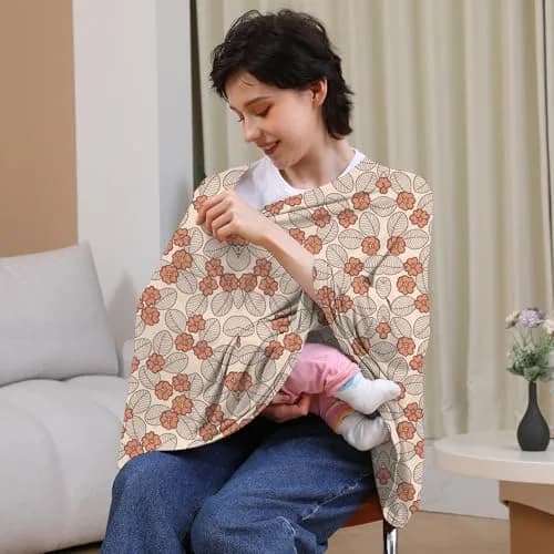 Seejoy Nursing Cover Floral Leaf 49.2"x26.7" | 360° Full Coverage Poncho for Breastfeeding thumbnail 3