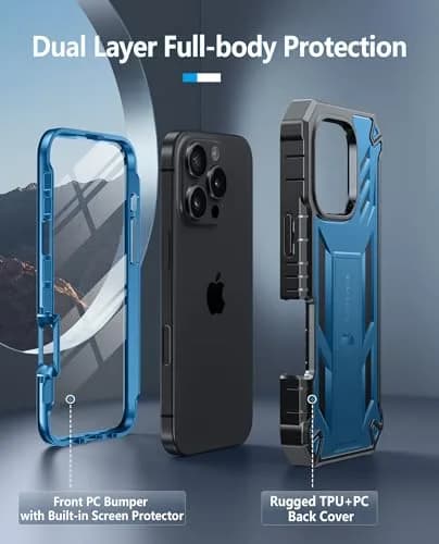 FNTCASE for iPhone 16 Pro Max Case, Built-in Screen Protector & Kickstand | 20ft Drop Military-Grade Protection thumbnail 3