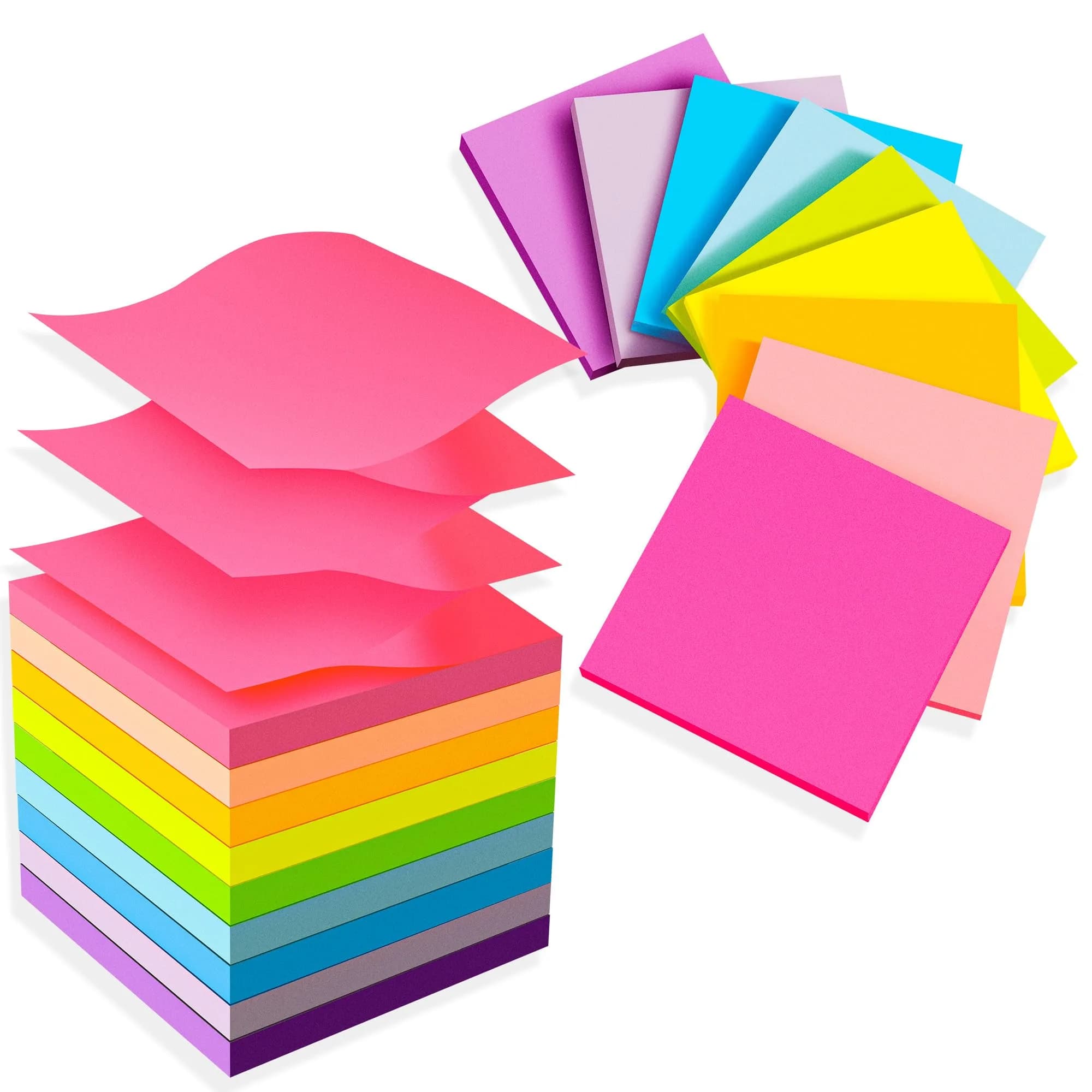 TKTB Pop Up Sticky Notes 3x3 in (18 Pads, 56 Sheets/Pad) | 9 Bright Colors, Strong Adhesive - main product image