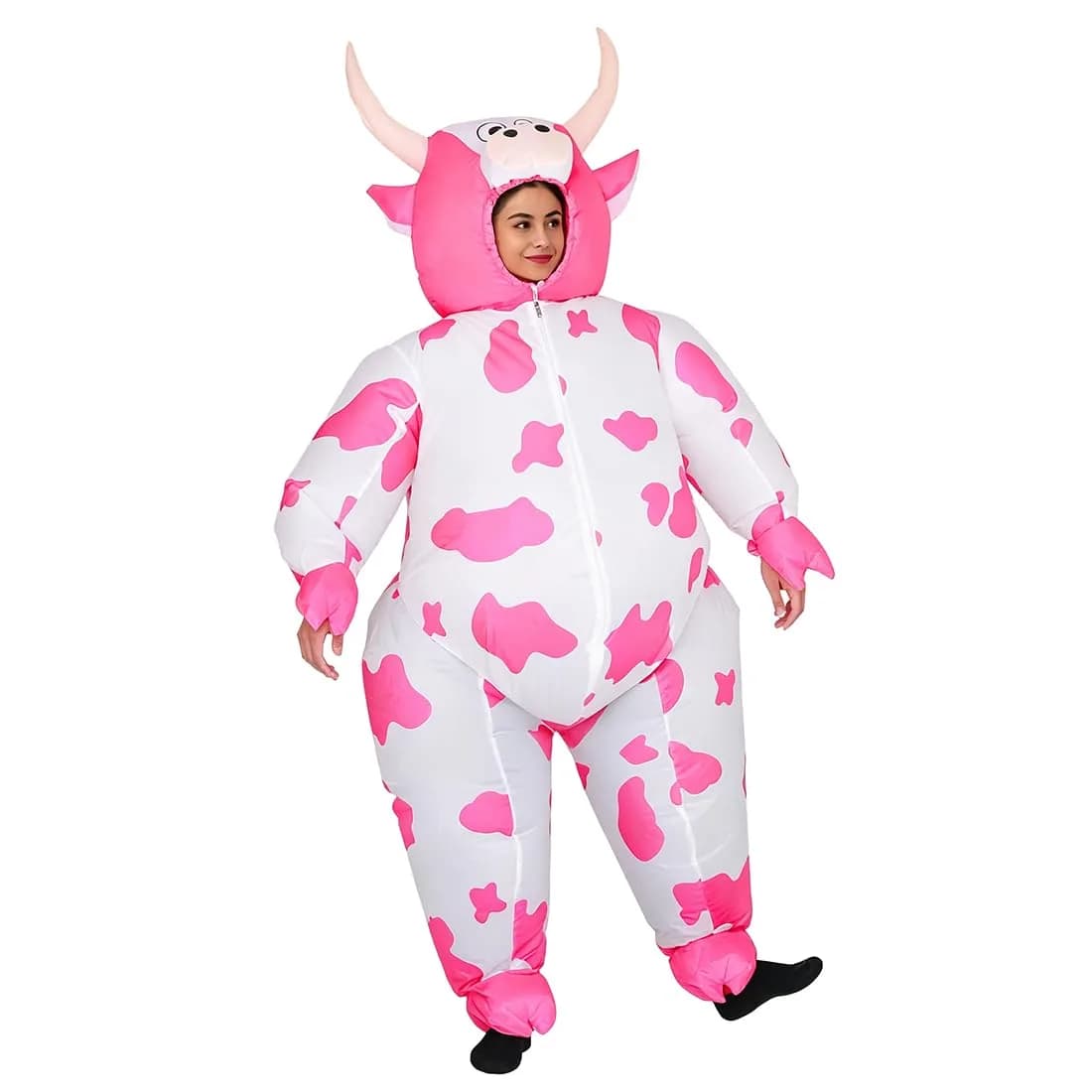 RHYTHMARTS Inflatable Pink Cow Costume Blow Up Costumes for Adults | Fun Halloween & Christmas Outfit