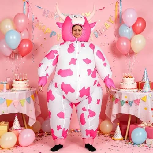 RHYTHMARTS Inflatable Pink Cow Costume Blow Up Costumes for Adults | Fun Halloween & Christmas Outfit thumbnail 4