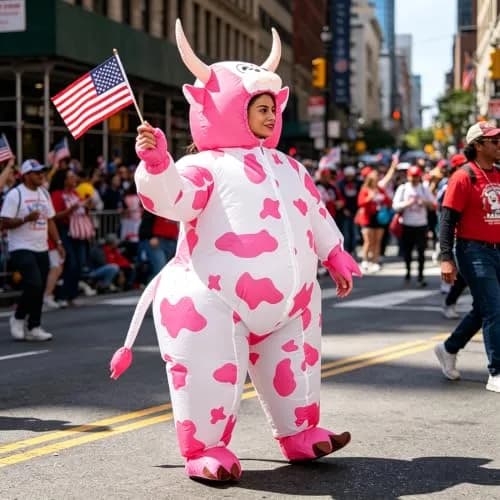 RHYTHMARTS Inflatable Pink Cow Costume Blow Up Costumes for Adults | Fun Halloween & Christmas Outfit thumbnail 5