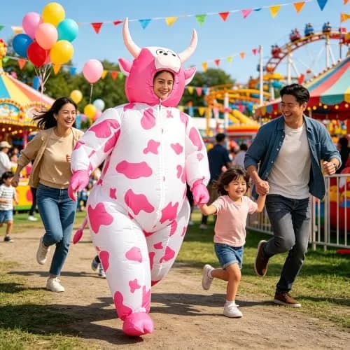 RHYTHMARTS Inflatable Pink Cow Costume Blow Up Costumes for Adults | Fun Halloween & Christmas Outfit thumbnail 9