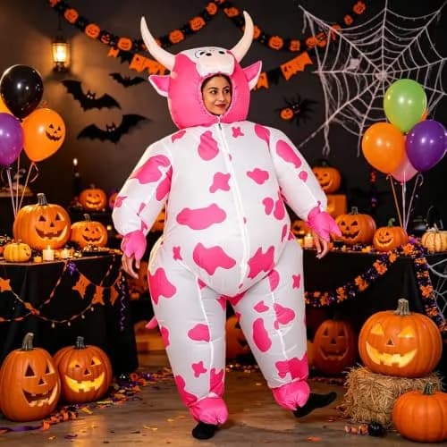 RHYTHMARTS Inflatable Pink Cow Costume Blow Up Costumes for Adults | Fun Halloween & Christmas Outfit thumbnail 2