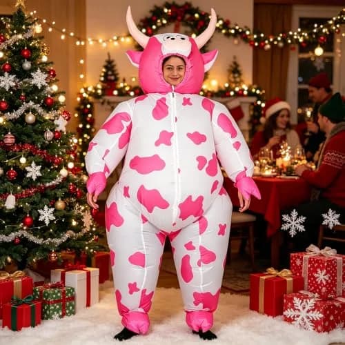 RHYTHMARTS Inflatable Pink Cow Costume Blow Up Costumes for Adults | Fun Halloween & Christmas Outfit thumbnail 3