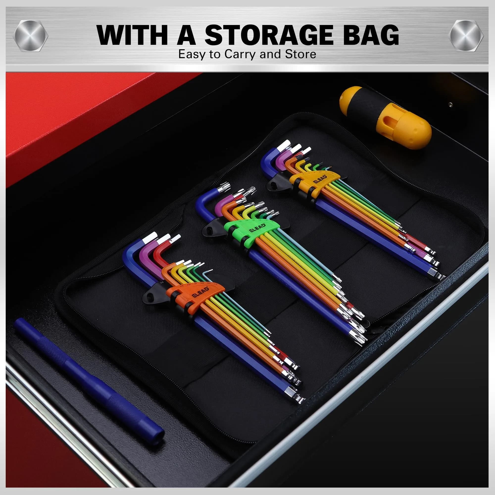 ELEAD 29-Piece Hex & Torx Key Set | Rainbow Colored Allen Wrench Set with T-Handle & Extension Bar (Metric 1.5-10mm, SAE 1/16"-3/8", Torx T10-T50) - view 6