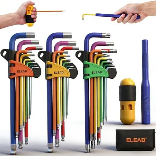 ELEAD 29-Piece Hex & Torx Key Set | Rainbow Colored Allen Wrench Set with T-Handle & Extension Bar (Metric 1.5-10mm, SAE 1/16"-3/8", Torx T10-T50) thumbnail 1