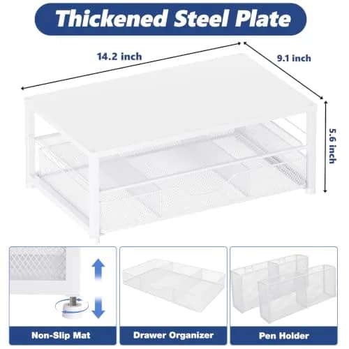 OPNICE 2-Tier Metal Monitor Stand Riser with Drawer & Pen Holders, White (Single Pack) - view 3