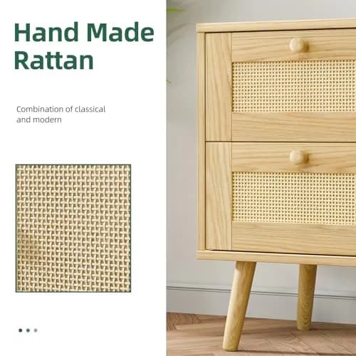 infurnic Rattan Nightstand with 2 Handmade Drawers | Natural Wood Bedroom Side Table (70-120 chars) thumbnail 6