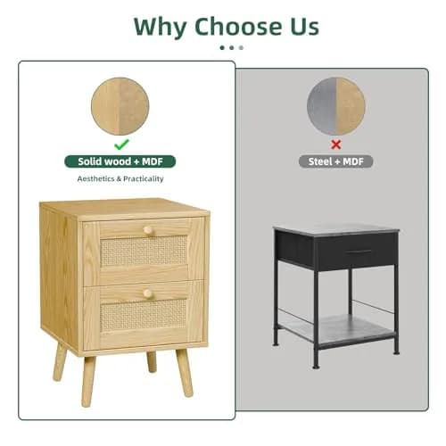 infurnic Rattan Nightstand with 2 Handmade Drawers | Natural Wood Bedroom Side Table (70-120 chars) thumbnail 7