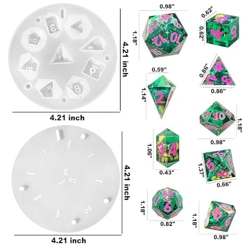 ResinWorld Upgraded 9-Piece Polyhedral Dice Mold with Pendant Crystal D4 | New Font, Easy Paint Fill thumbnail 2