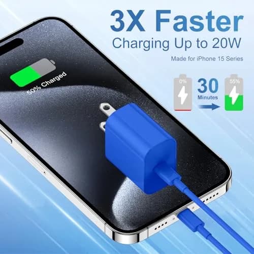 CSXZCOON 20W USB C Fast Charger & 10ft Type C to C Cable for iPhone & iPad | 60W Power, Long Cable, Safety thumbnail 2