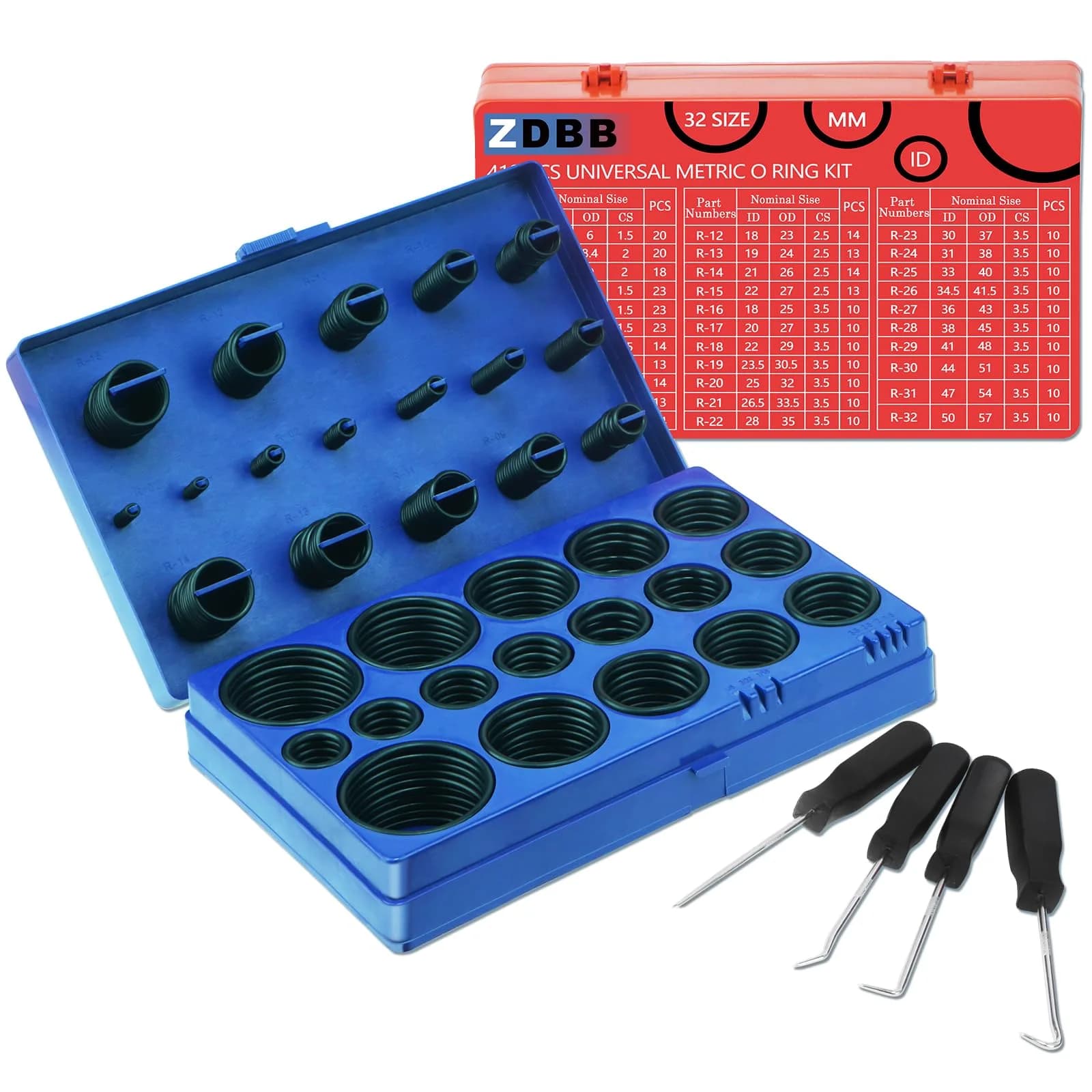 ZDBB 826 Pcs SAE & Metric Nitrile Rubber O-Ring Kit with 64 Sizes - main product image