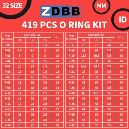 ZDBB 826 Pcs Universal Rubber O-Ring Assortment Kit | Nitrile Rubber (Buna-N 70A) for Automotive & Plumbing thumbnail 4