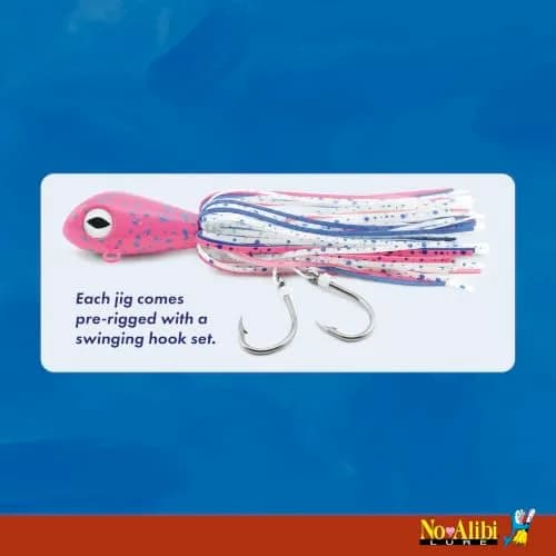 C&H Lures No Alibi Alien Jig Offshore Series, 4 oz (113 g) | Glow Red/Black Skirt, 5/0 Hooks, Upright Fast-Sinking Design thumbnail 5