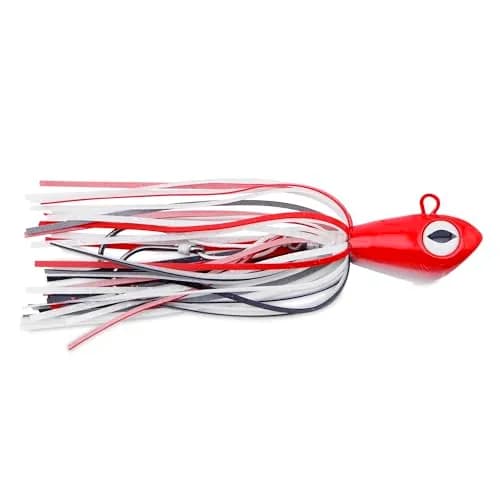 C&H Lures No Alibi Alien Jig Offshore Series, 4 oz (113 g) | Glow Red/Black Skirt, 5/0 Hooks, Upright Fast-Sinking Design thumbnail 2