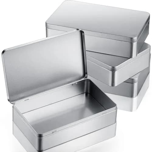 Hotop Metal Tins with Lid Storage Box 21.5cm x 13.5cm x 4.8cm (8.5 x 5.3 x 1.9 Inch) | Pack of 4 Silver Rectangular Containers thumbnail 1