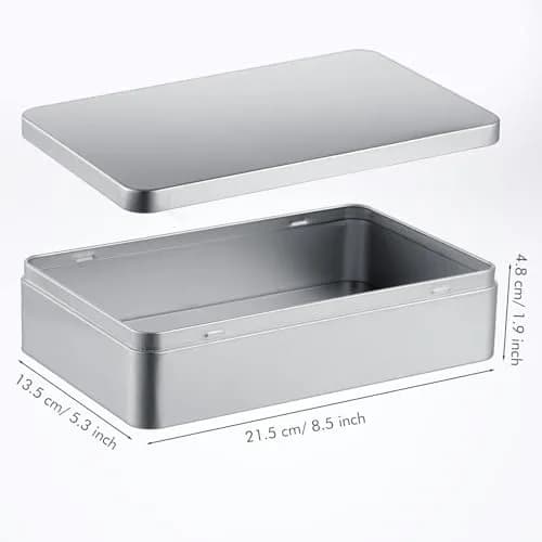 Hotop Metal Tins with Lid Storage Box 21.5cm x 13.5cm x 4.8cm (8.5 x 5.3 x 1.9 Inch) | Pack of 4 Silver Rectangular Containers thumbnail 2