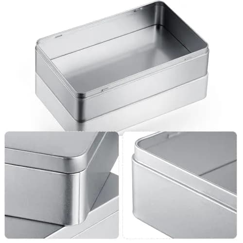 Hotop Metal Tins with Lid Storage Box 21.5cm x 13.5cm x 4.8cm (8.5 x 5.3 x 1.9 Inch) | Pack of 4 Silver Rectangular Containers thumbnail 3