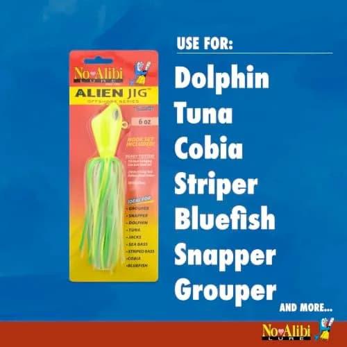 C&H Lures No Alibi Alien Jig Offshore Series, 6 oz (170 g), Fluorescent White Skirt, 7/0 Hooks | Versatile Saltwater Jig for Deep Sea Fishing thumbnail 8