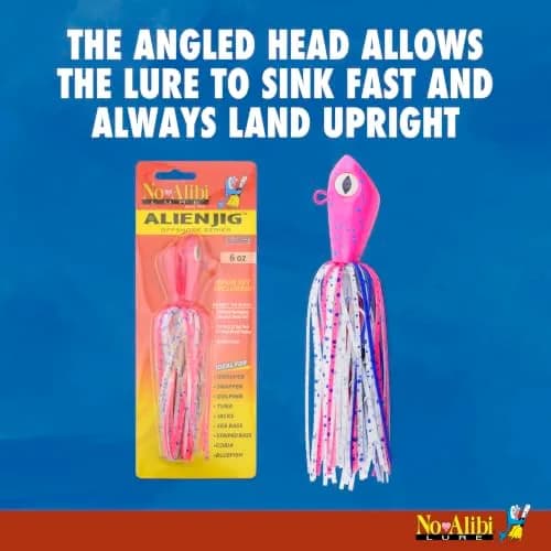 C&H Lures No Alibi Alien Jig Offshore Series, 6 oz (170 g), Fluorescent White Skirt, 7/0 Hooks | Versatile Saltwater Jig for Deep Sea Fishing thumbnail 3