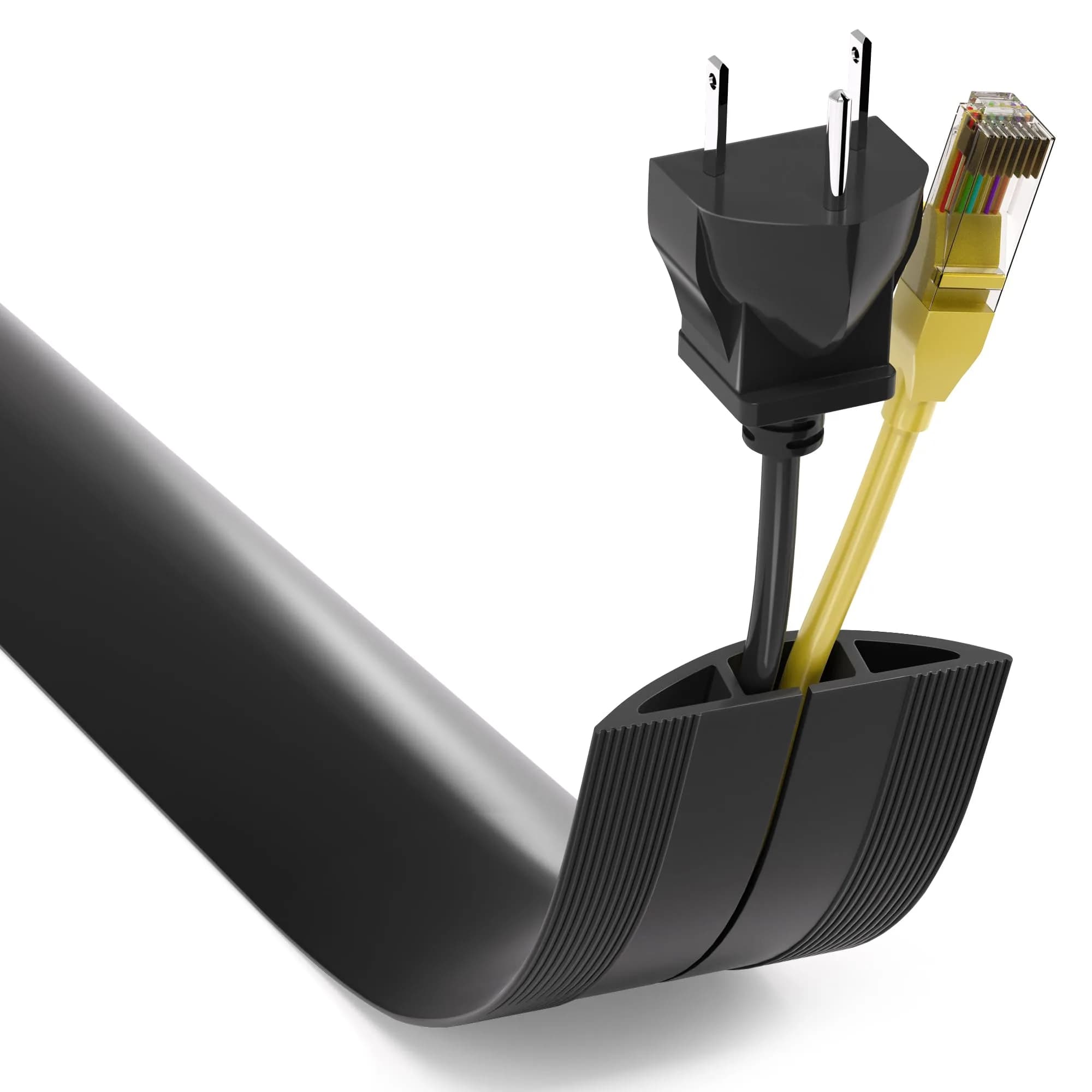 ZhiYo 10ft Floor Cord Cover, Black | Hide 1-2 Cables, Prevent Trips, Cut-to-Length