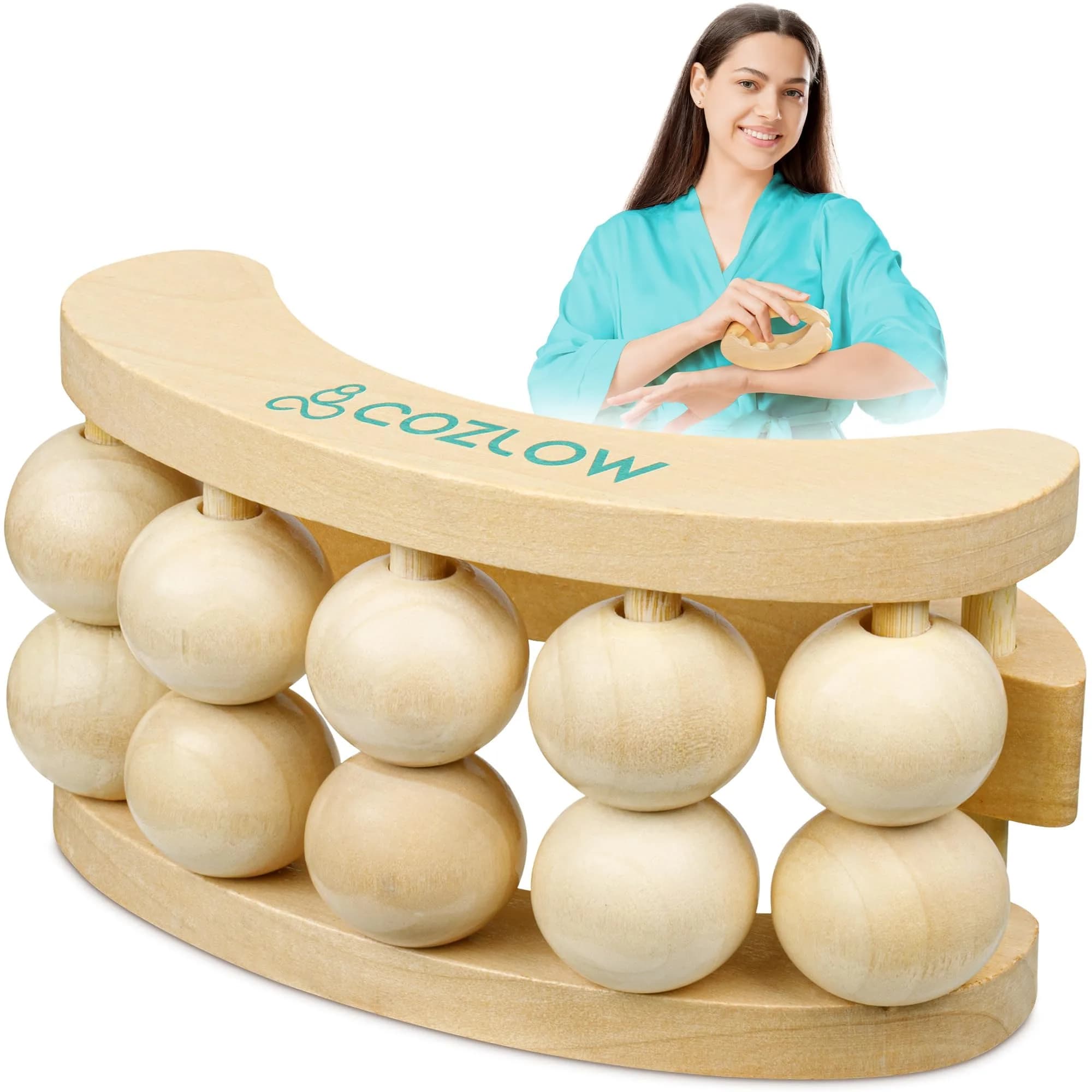 COZLOW Wooden Massage Ball Roller with 10 Rolling Balls | Deep Tissue Muscle Relief & Lymphatic Drainage - main product image