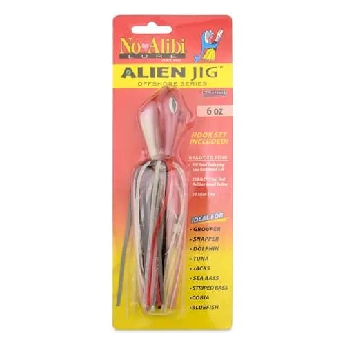 C&H Lures No Alibi Alien Jig Offshore Series, 6 oz / 170 g, Glow Red/Black Skirt, 7/0 Hooks | Versatile Saltwater Jig thumbnail 1