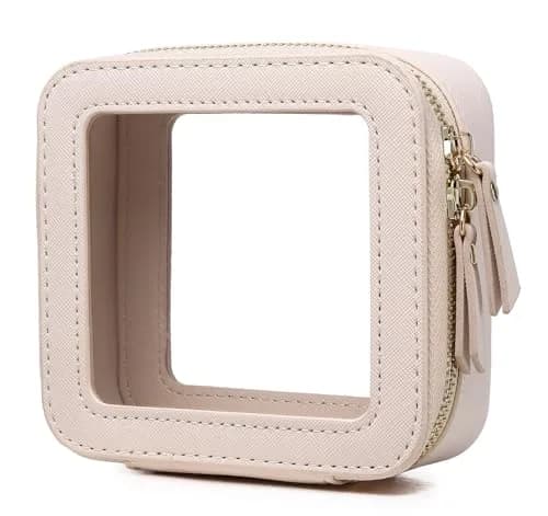 Pinkmik Mini Clear Makeup Bag Beige 13cm (5.11") | TSA Compliant Travel Cosmetic Pouch thumbnail 1