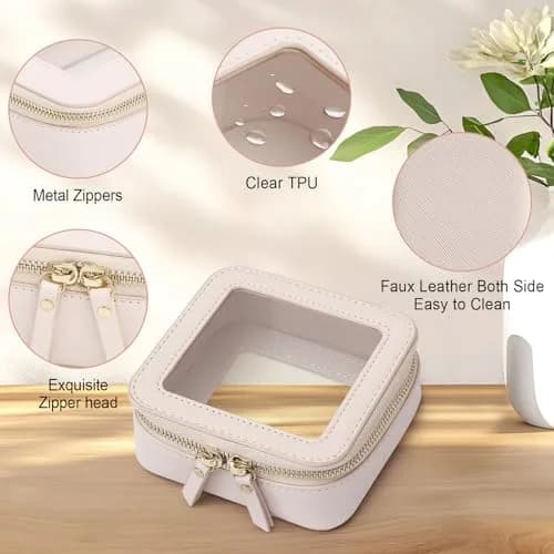 Pinkmik Mini Clear Makeup Bag Beige 13cm (5.11") | TSA Compliant Travel Cosmetic Pouch thumbnail 5
