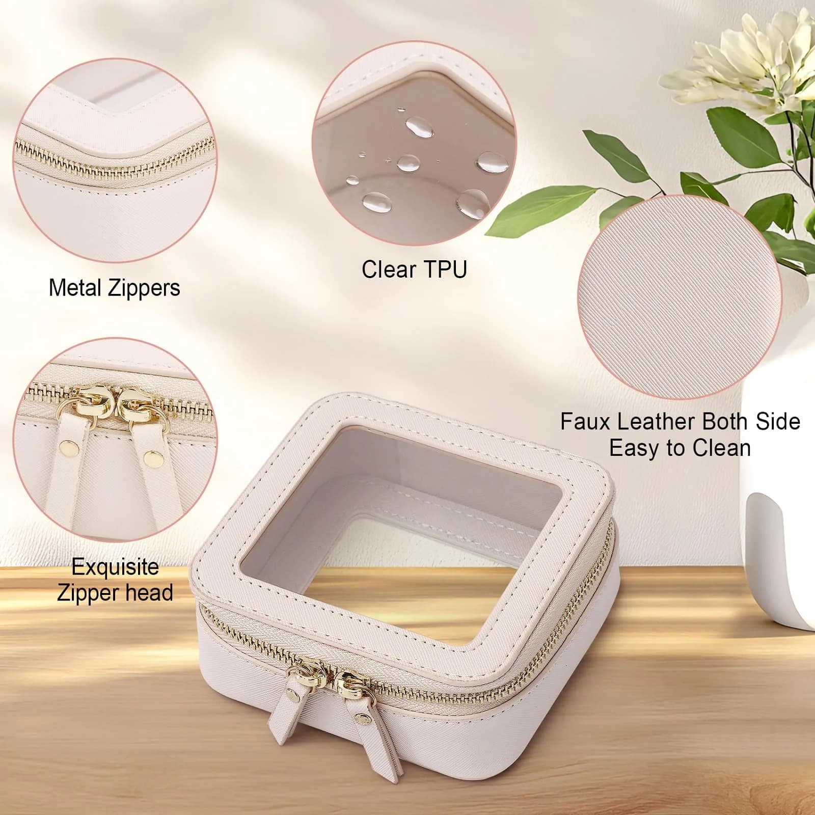 Pinkmik Mini Clear Makeup Bag Beige 13cm (5.11") | TSA Compliant Travel Cosmetic Pouch - view 5