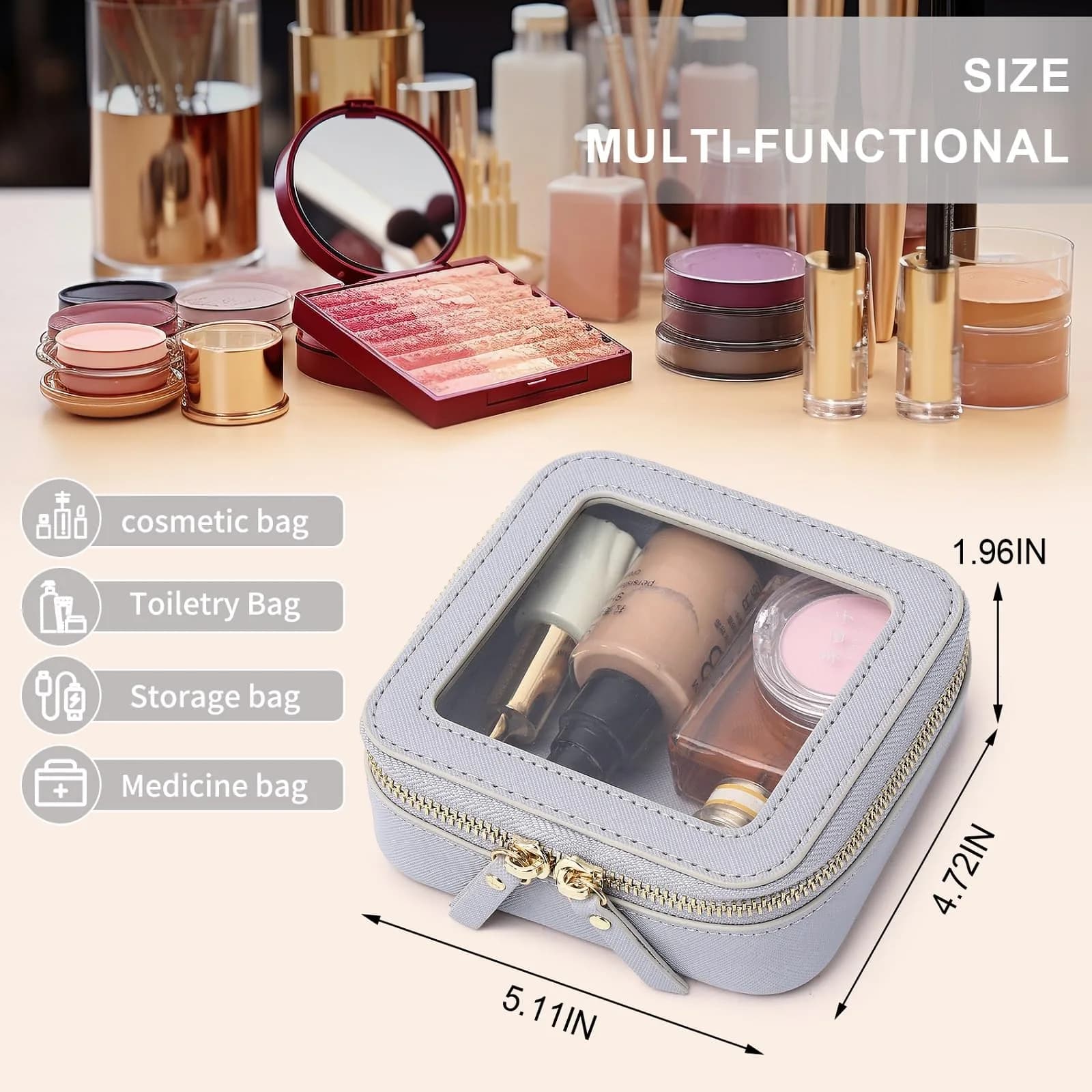 Pinkmik A1/Gray MINI-1 Clear Travel Cosmetic Case - TSA Approved Mini Makeup Bag - view 3