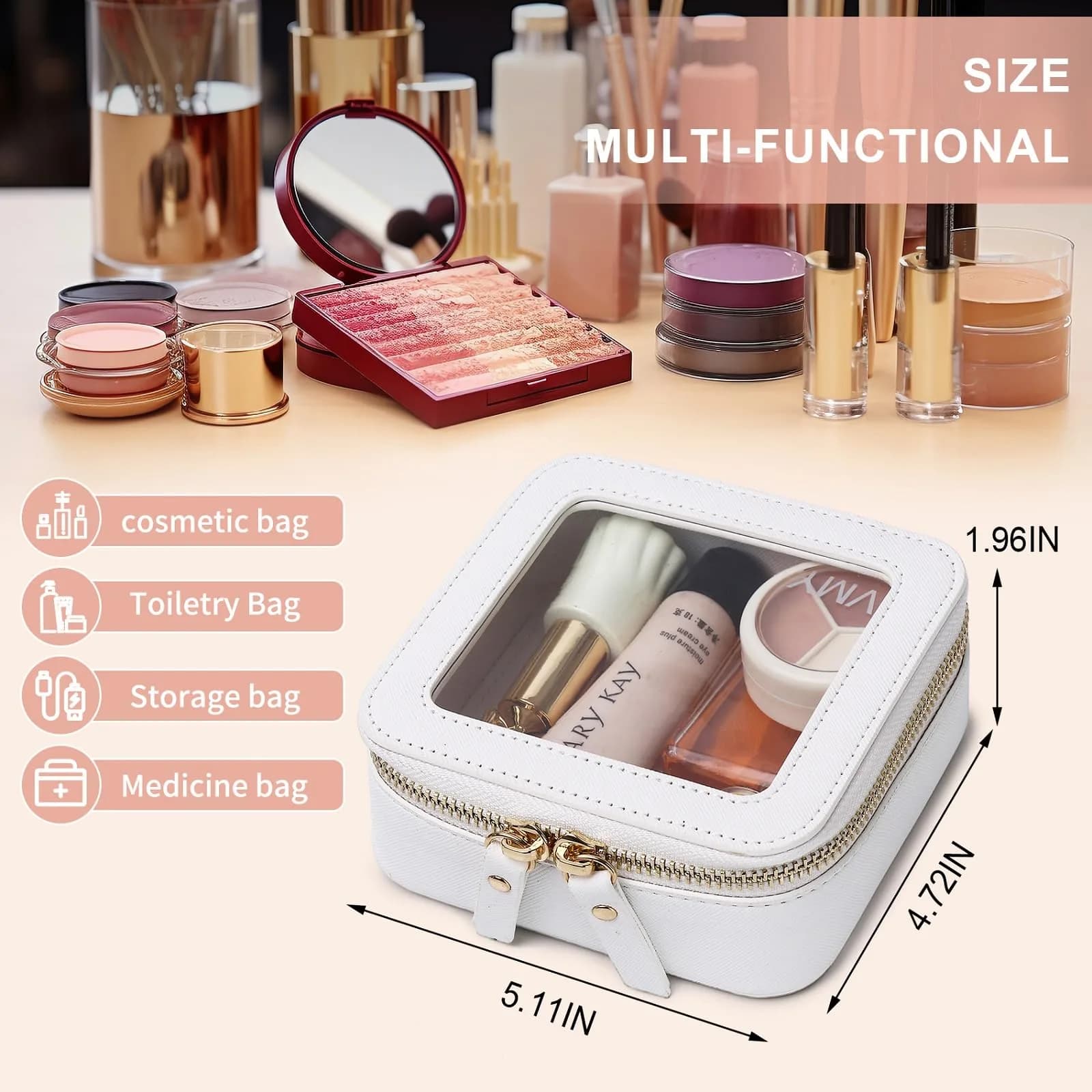 Pinkmik A1/White MINI-1 Clear Makeup Bag | TSA Approved Travel Cosmetic Case - view 3