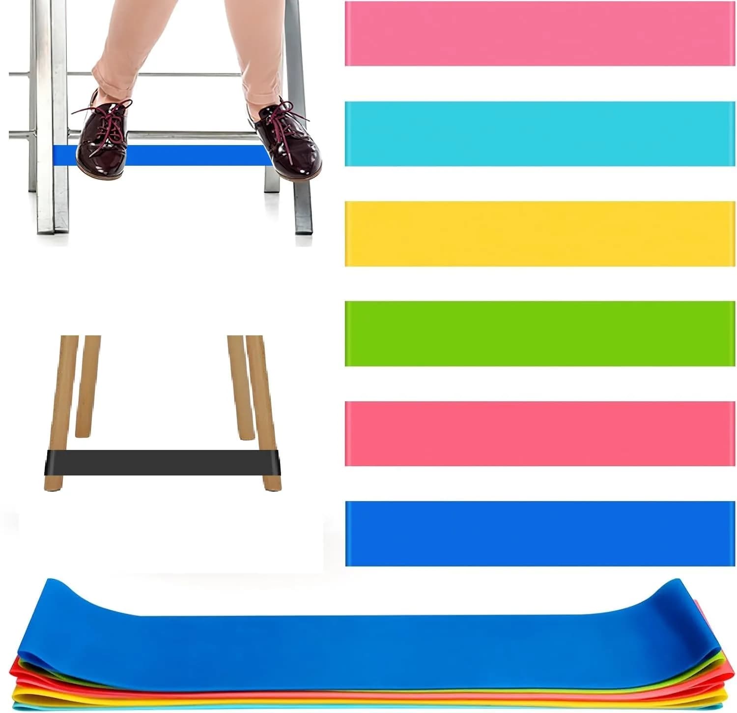 rookea Elastic Chair Bands for Kids | Fidget & ADHD Support, 6 Pack, Colorful TPE Stretch Bands