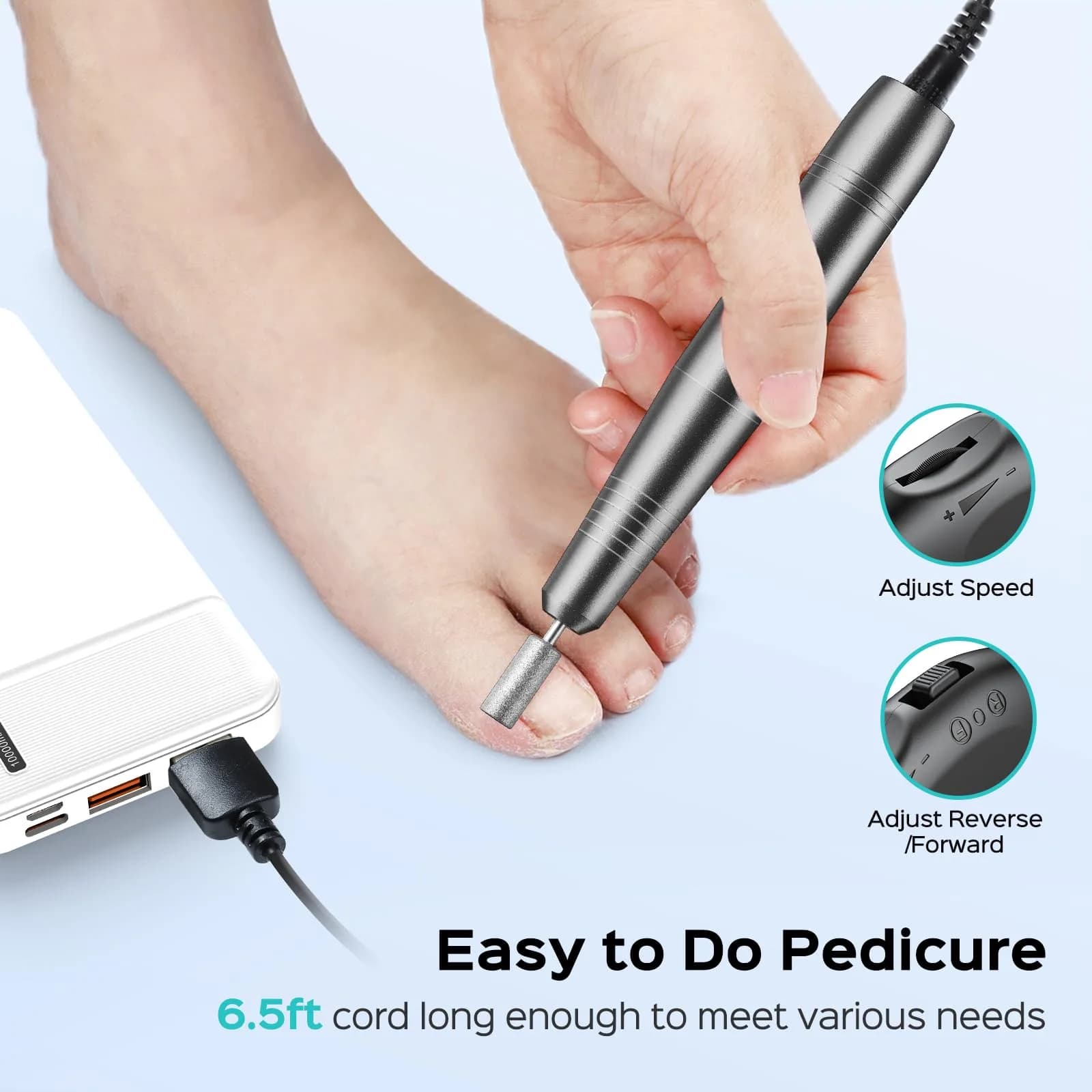 COSLUS C40 Electric Nail Drill File Kit Grey | Professional Acrylic Gel Dip Powder Manicure Pedicure Tools - view 8