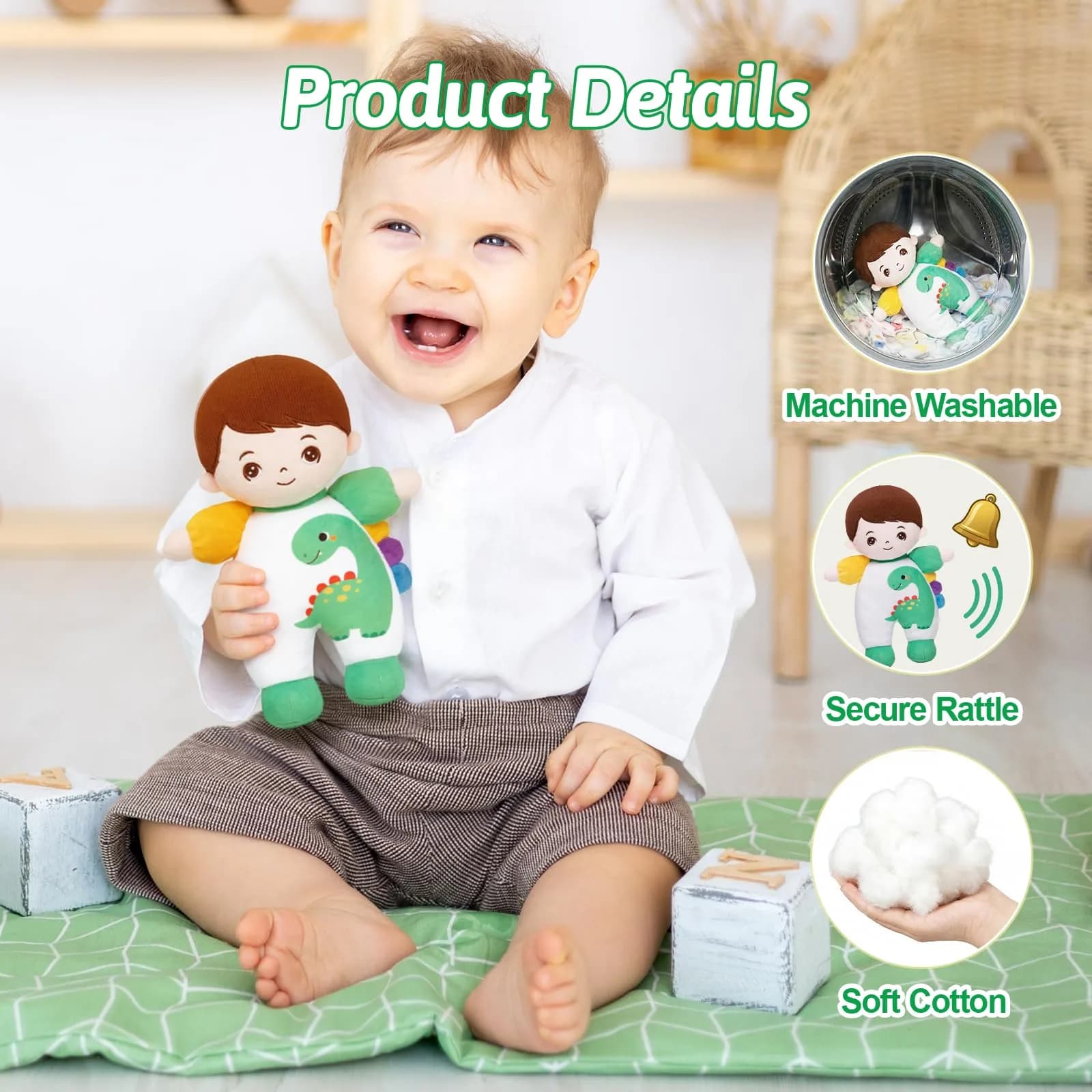 OUOZZZ Soft Baby Doll 10" (B-bacarl02) | First Birthday Toys for 1 Year Old Boy - view 6