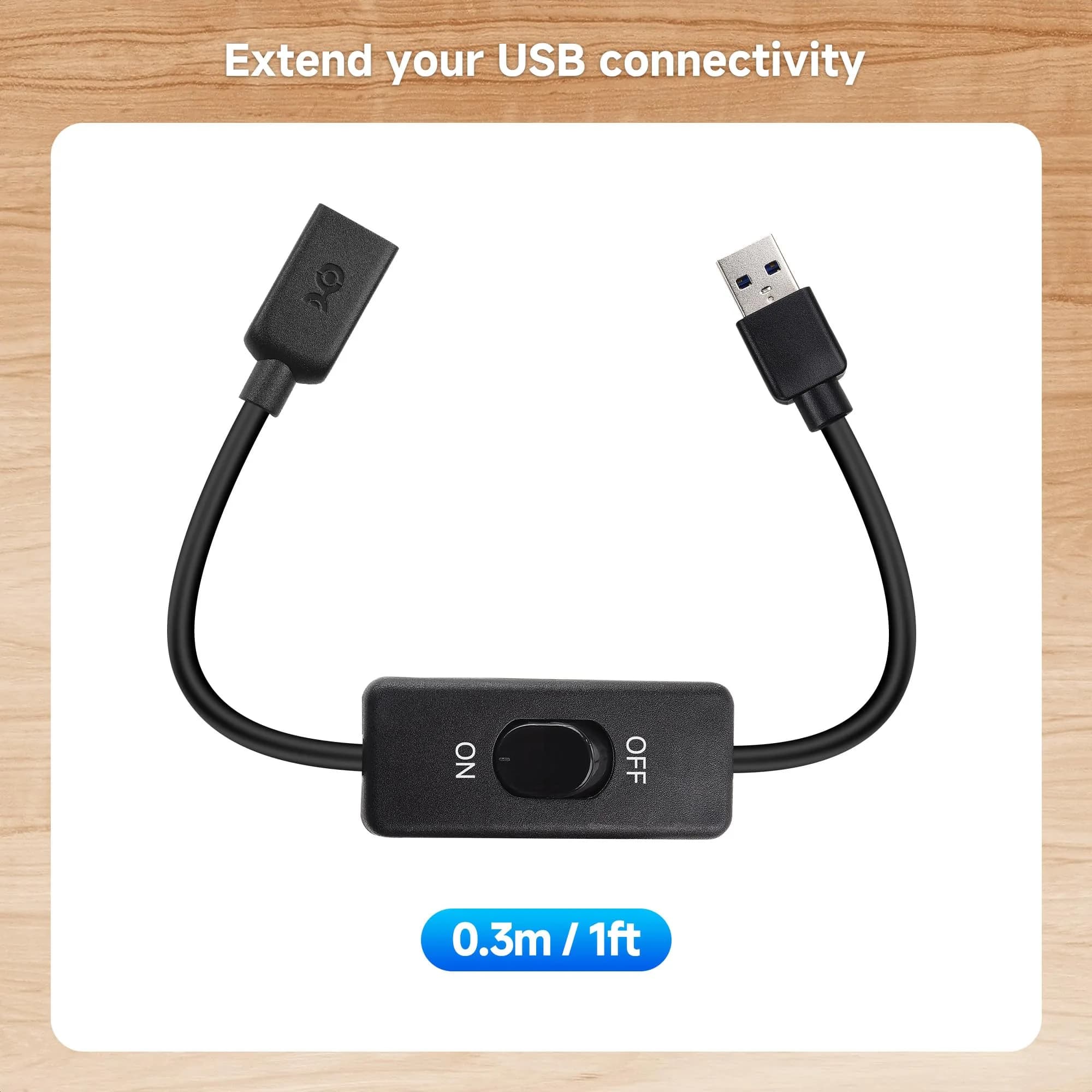 Cable Matters USB 3.0 Extension Cable with On/Off Switch, 1ft (0.3m) | 5Gbps Data Transfer - view 5