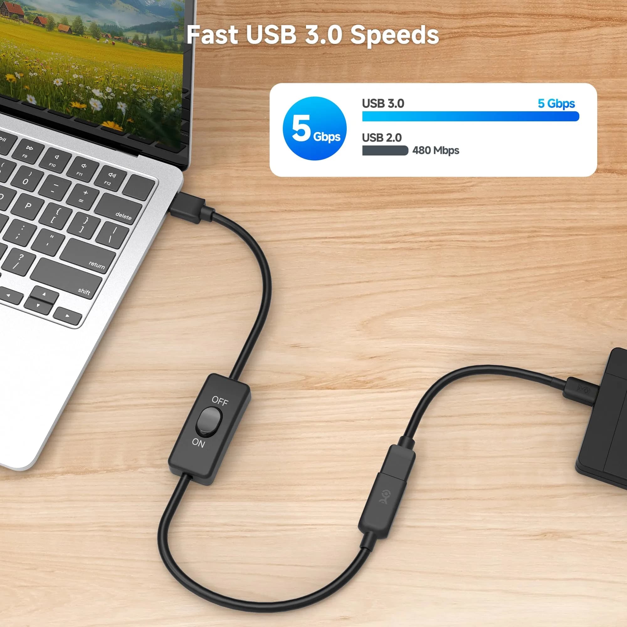 Cable Matters USB 3.0 Extension Cable with On/Off Switch, 1ft (0.3m) | 5Gbps Data Transfer - view 2
