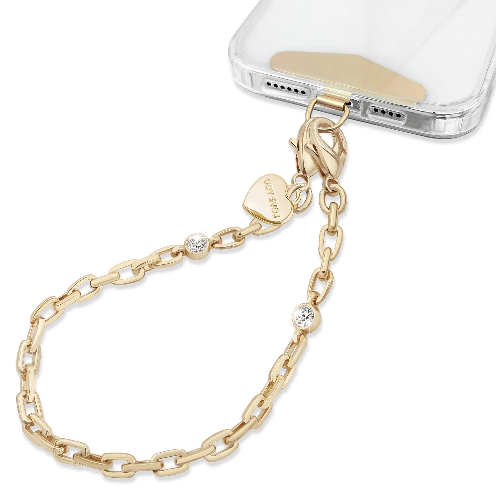 MOUTAKEY Metal Heart Phone Wristlet Strap with Metal Phone Tether Tab - Light Gold | Universal Compatibility & Secure Anti-Theft Protection