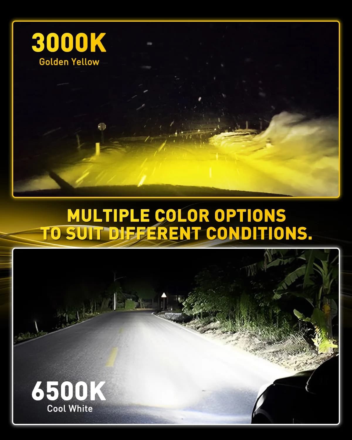 AUXITO H11/H8/H16 Switchback LED Fog Light Bulbs - Dual Color White & Yellow, 2-Pack - view 2